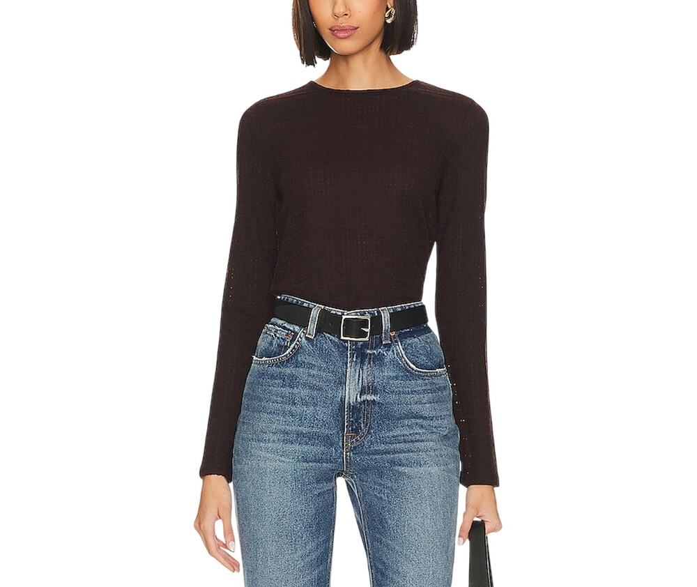 Vince Textured Brown Plaid Jacquard Crew Size S Top